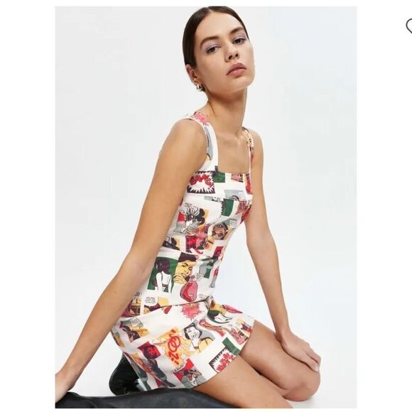 Reformation Jeans Davies Dress Comicbook  Print Mini 4 - Picture 1 of 5